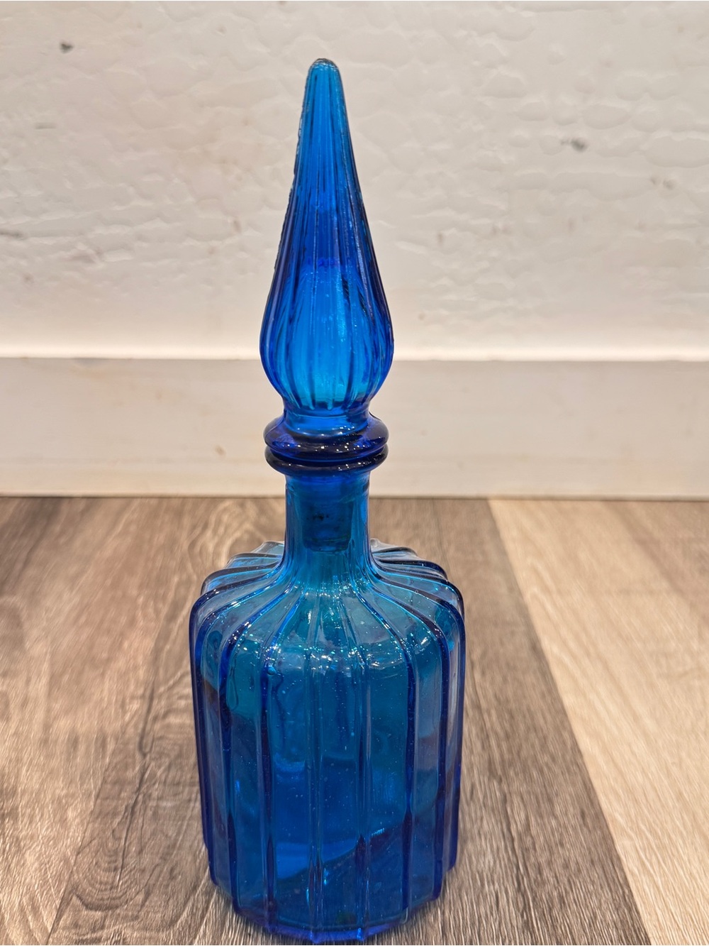 Vintage MCM Empoli Blue Ribbed Decanter Stopper Bubbles Genie Mid Century